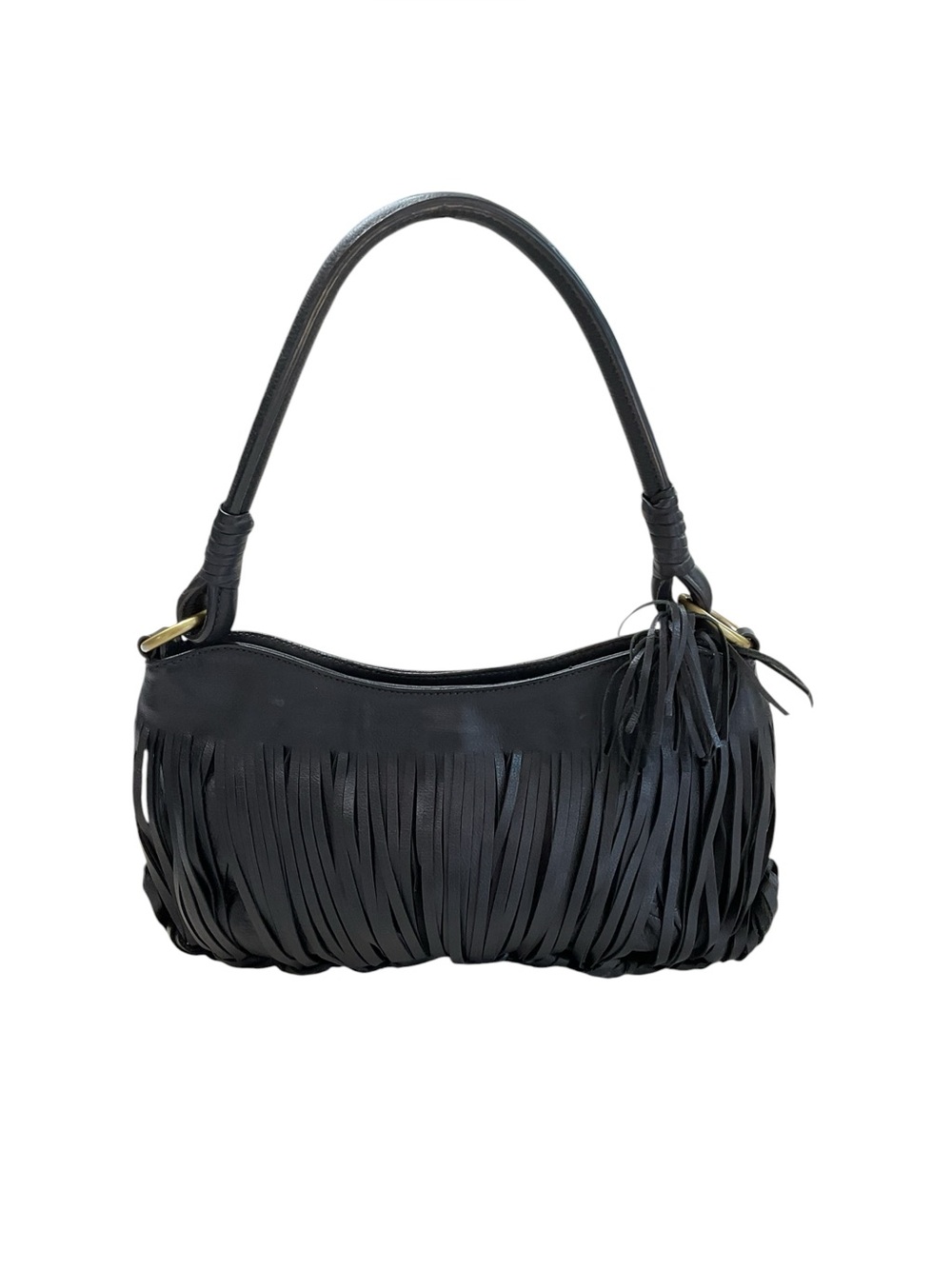Sondra Roberts Black Leather Fringe Hobo Shoulder Bag